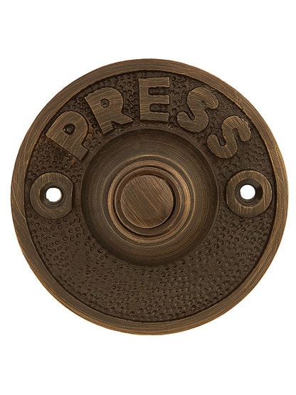 Vintage Press Door Bell Button In Antique Brass.